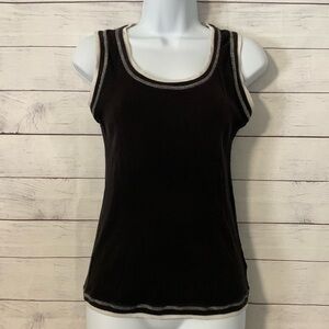 Ribbed Lightweight Soft Tank Sweater - black with white trim